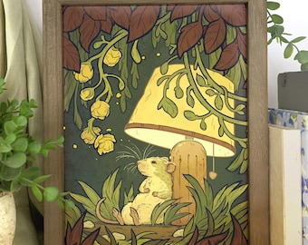 Summer night cozy lamp rat art print