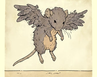 Winged rat art print 8”x8”
