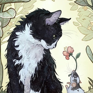 Tuxedo Cat and Rat Art Print: Whimsical Art Nouveau Wall Decor image 4