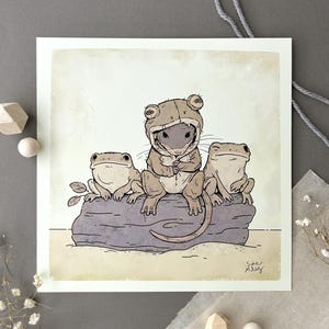 Frogs and rat art print 8”x8”