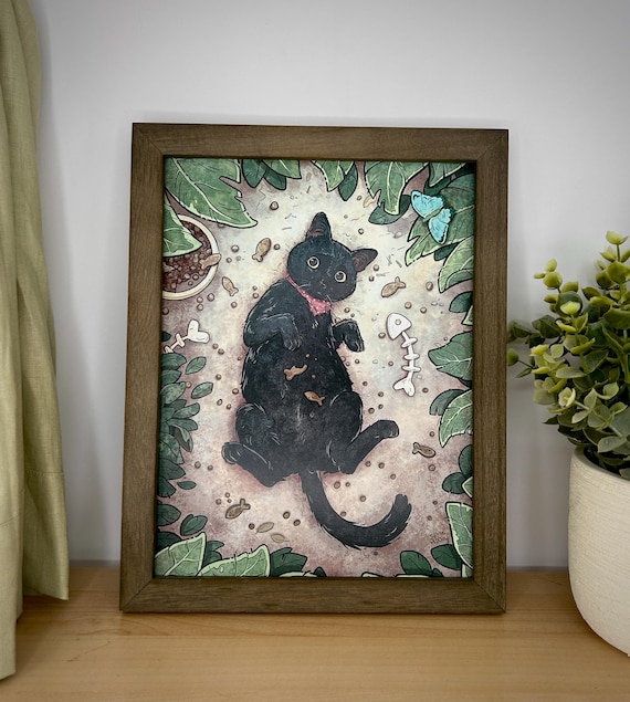 Black cat- whimsical art print