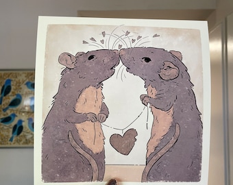 Kissing Rats Art Print 8”x8” - Etsy