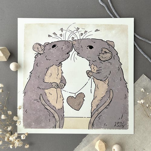 Kissing Rats Art Print 8”x8” - Etsy