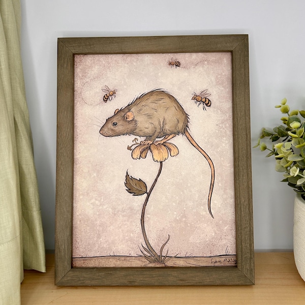 Rat art print - Rat on a flower