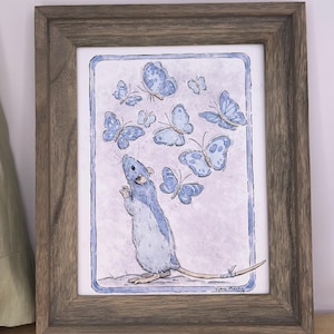 Stampa artistica di ratto con farfalle - illustrazione per bambini stravagante