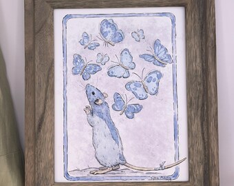 Rat with Butterflies art print - whimsical children's illustration