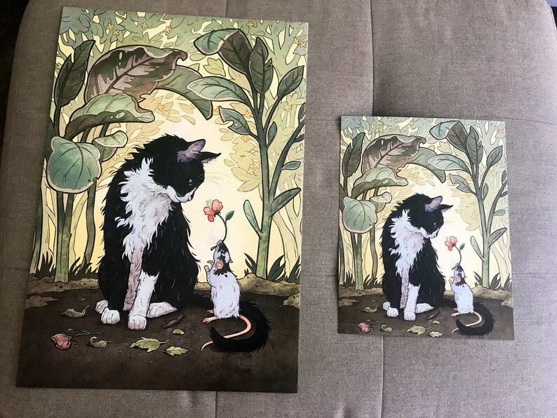 Tuxedo cat and rat art print whimsical children illustration image 2