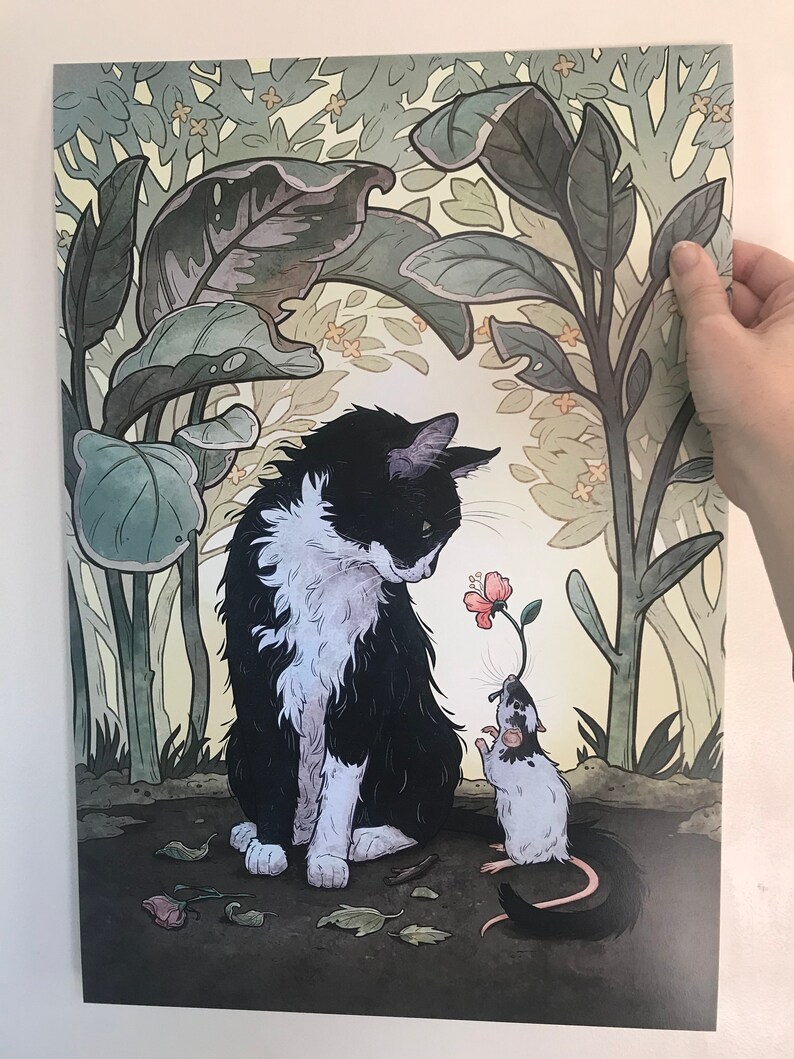Tuxedo cat and rat art print whimsical children illustration image 3