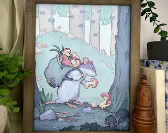 Mushroom rat art print-whimsical children’s illustration