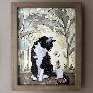 Tuxedo Cat and Rat Art Print: Whimsical Art Nouveau Wall Decor image 3