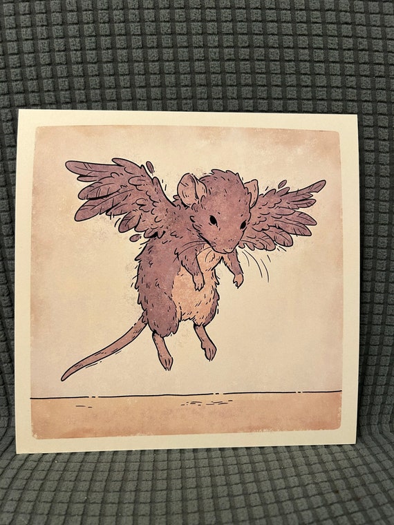 翼のあるネズミのアートプリント 8インチ×8インチ - Etsy 日本