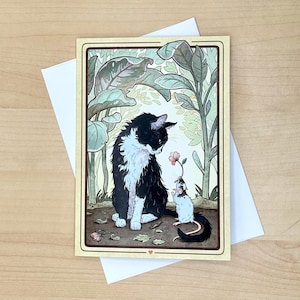 Tarjeta de felicitación de gato y rata de esmoquin: linda tarjeta en blanco para cualquier ocasión: cumpleaños, aniversario, agradecimiento, inauguración de la casa, recuperación, condolencias