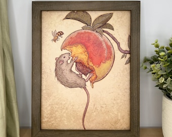 Rat with a peach- art print