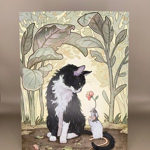 Tuxedo Cat and Rat Art Print: Whimsical Art Nouveau Wall Decor image 2