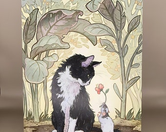 Tuxedo cat and rat art print- whimsical children illustration