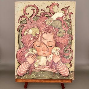 Rat Cuddles art print, classic storybook art