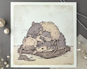 Rat Cuddle Art Print 8”x8”