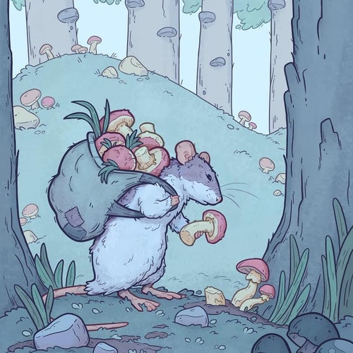Mushroom rat art print-whimsical children’s illustration