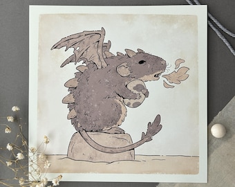 Dragon rat art print 8”x8”