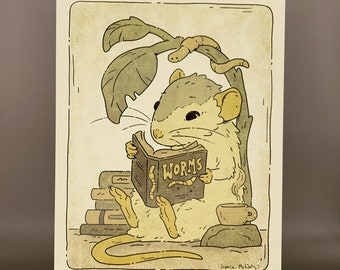 Bookworm rat art print