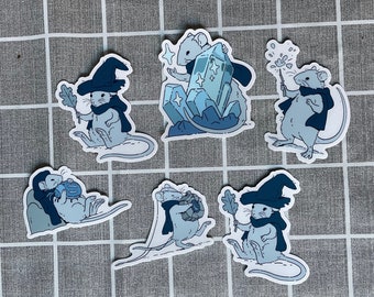 Cute rat sticker set- 6 clear back stickers