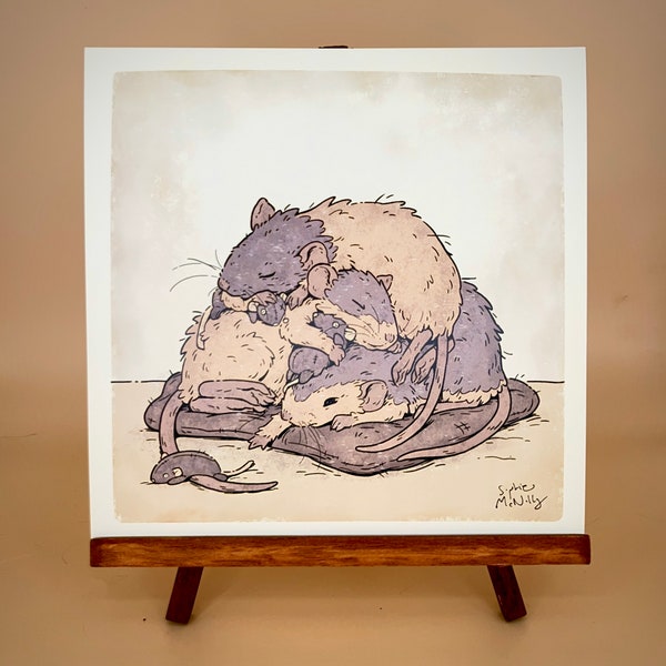 Rat cuddle art print 8”x8”