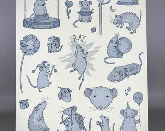 Funny Rat Stickers Sheet: Waterproof Mouse Decals