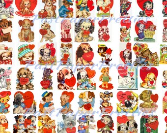 63 Vintage Printable Valentine Cards ALL Adorable Puppy Dog Images PDF Instant Digital Download Kitsch Anthropomorphic Doggie Clip Art