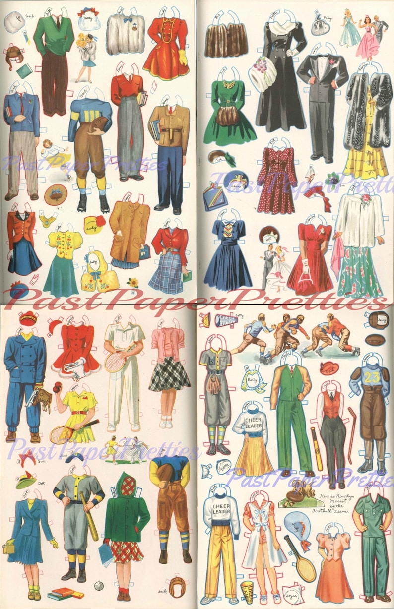 Vintage High School Paper Dolls c. 1940 Printable Instant | Etsy