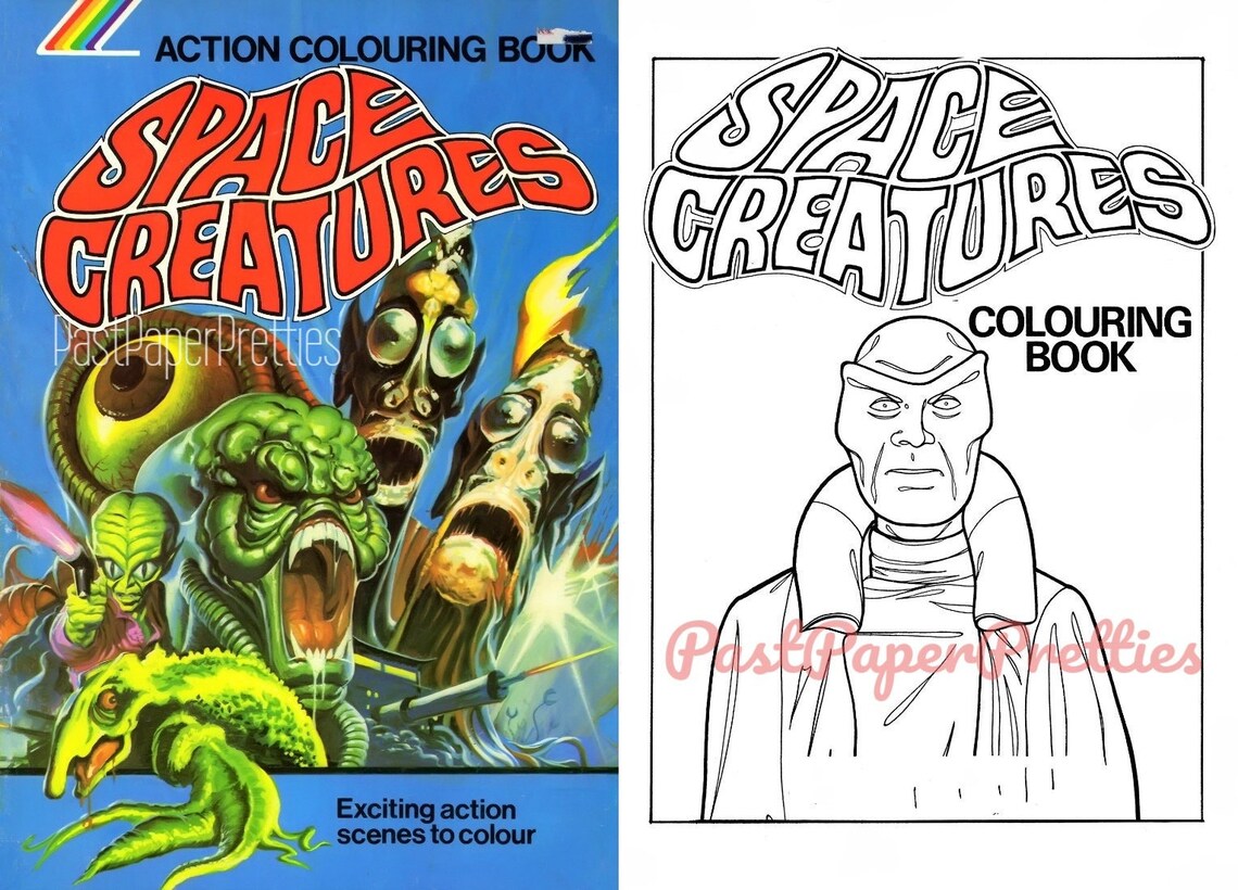 Vintage Printable Sci Fi Coloring Book Space Creatures PDF Etsy México