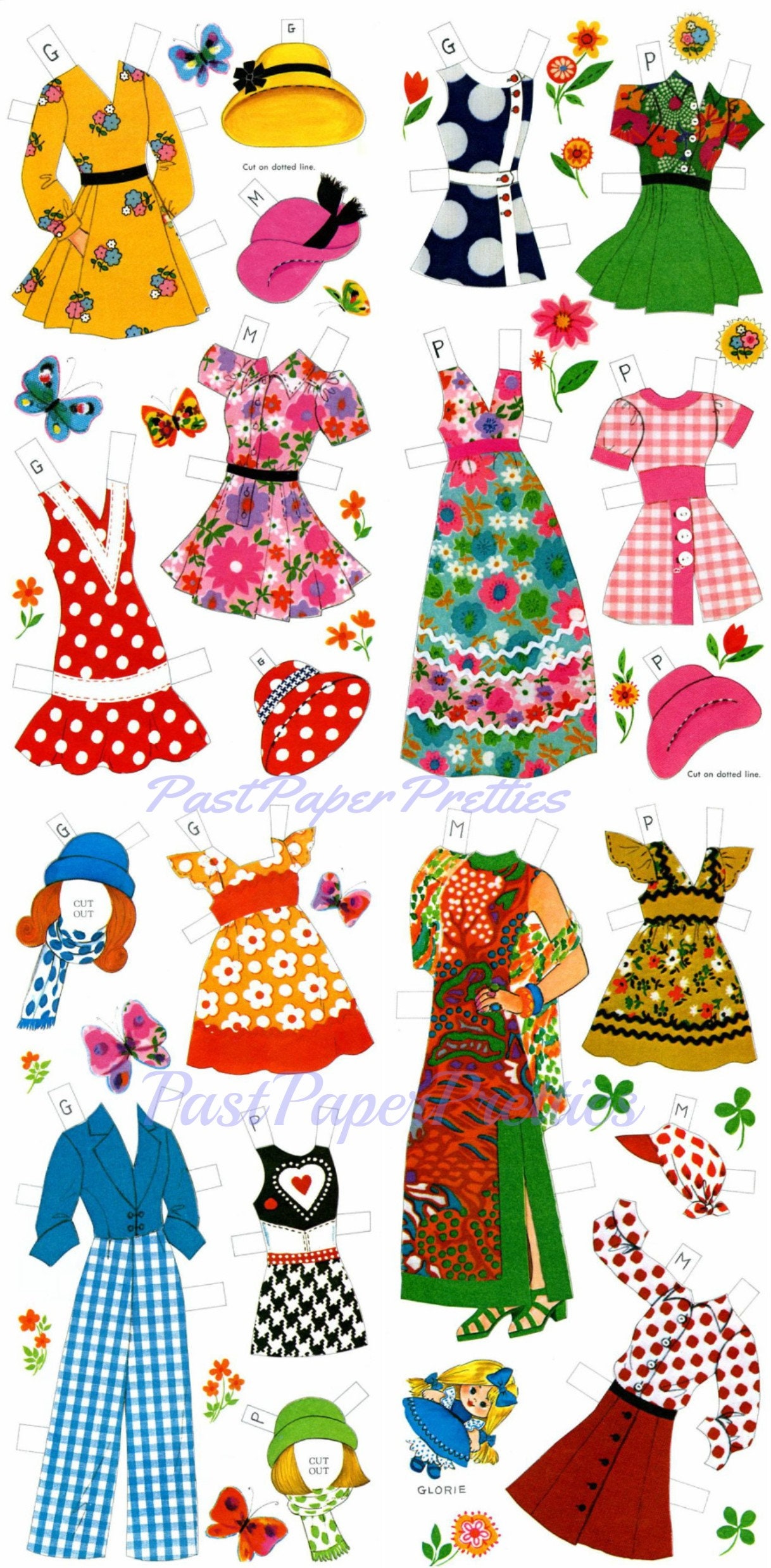 Vintage Paper Dolls Prints and Polka Dots Retro 1970s Mod Boho Etsy