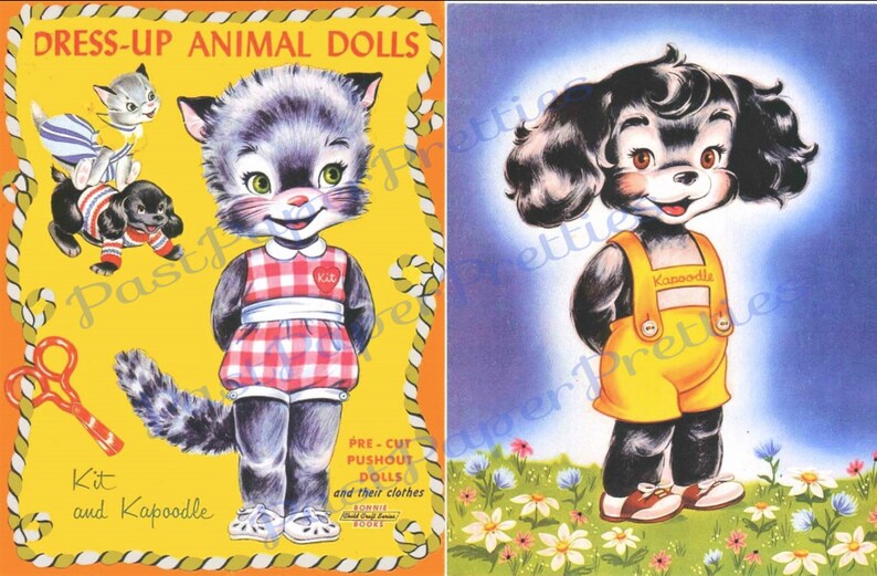 Vintage Paper Dolls DressUp Animal Dolls Kit and Kapoodle Etsy