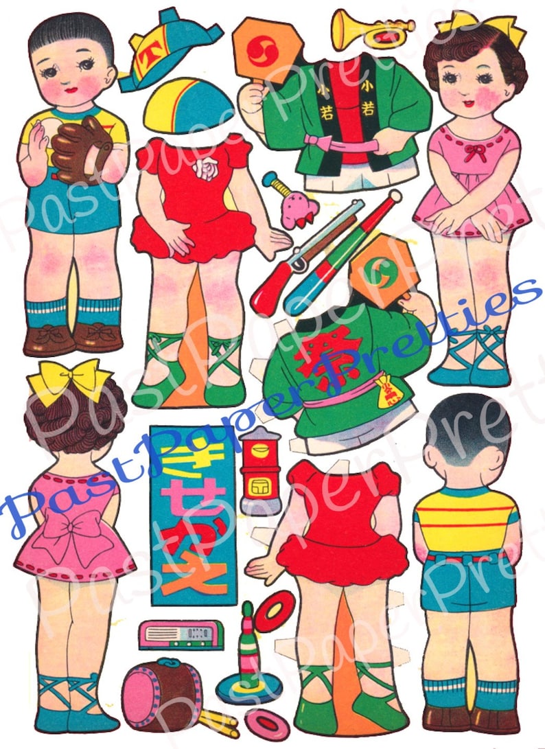 Vintage Printable Japanese Paper Dolls Cute Children Families Etsy
