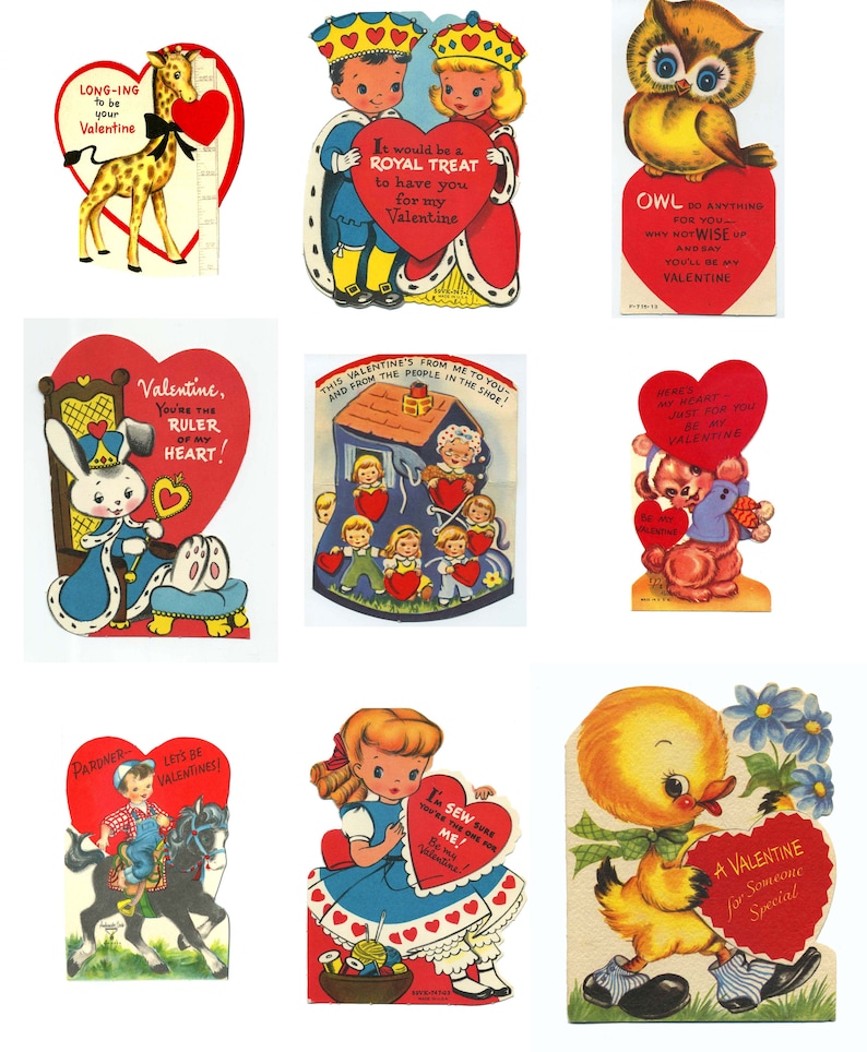 50 Vintage Printable Retro 1950s Valentine Cards Cute Kitsch | Etsy