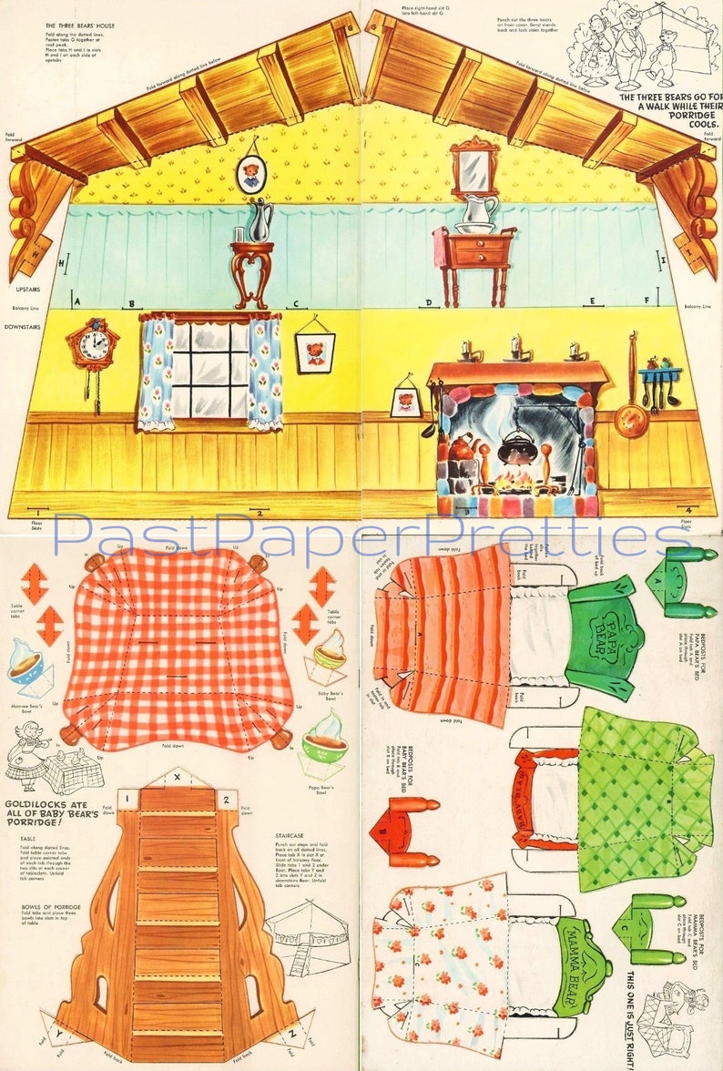 Vintage Paper Dolls Goldilocks and the Three Bears C. 1953 | Etsy