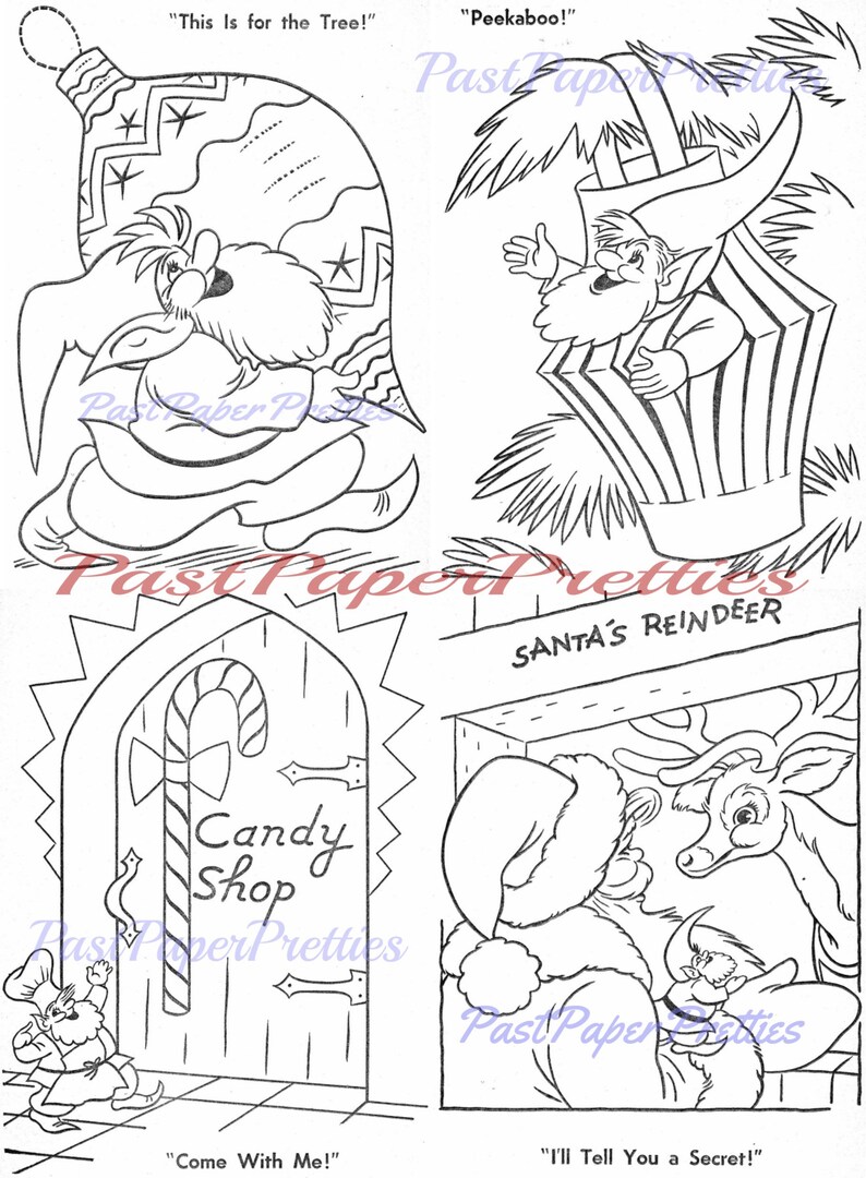 Vintage Christmas Coloring Pages Santa Claus Coloring Book C Etsy