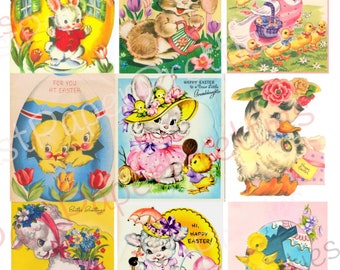 50 Vintage Printable Animal Easter Cards Adorable Cute Bunnies Lambs Chicks Images PDF Instant Digital Download Anthropomorphic Clip Art