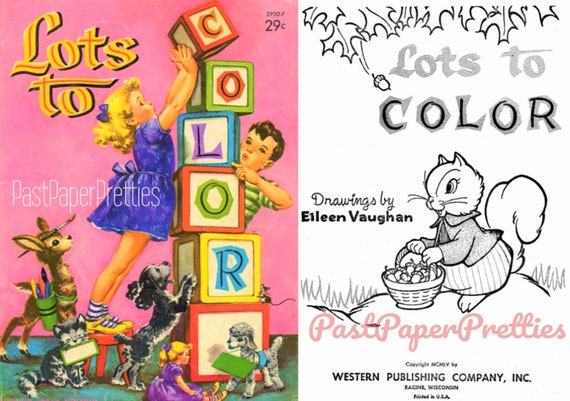 Vintage Coloring Pages Lots To Color Pink Coloring Book C Etsy