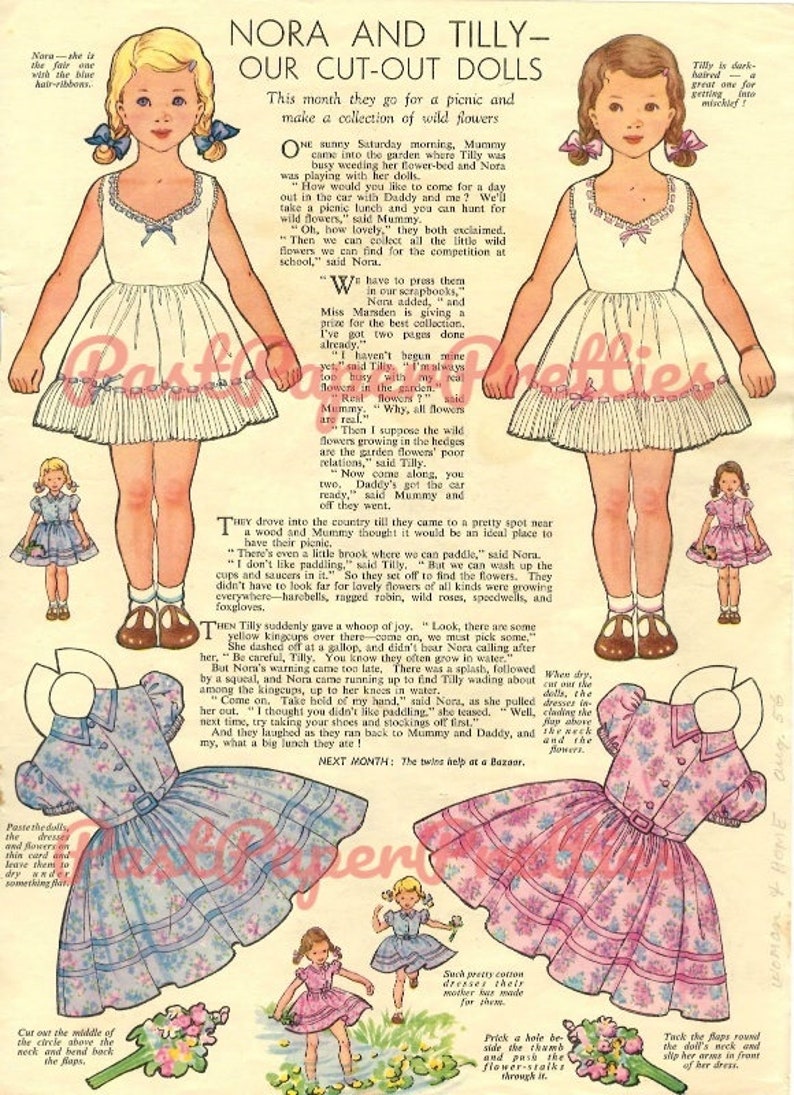 Vintage Paper Dolls Nora and Tilly c. 1956 Printable PDF | Etsy