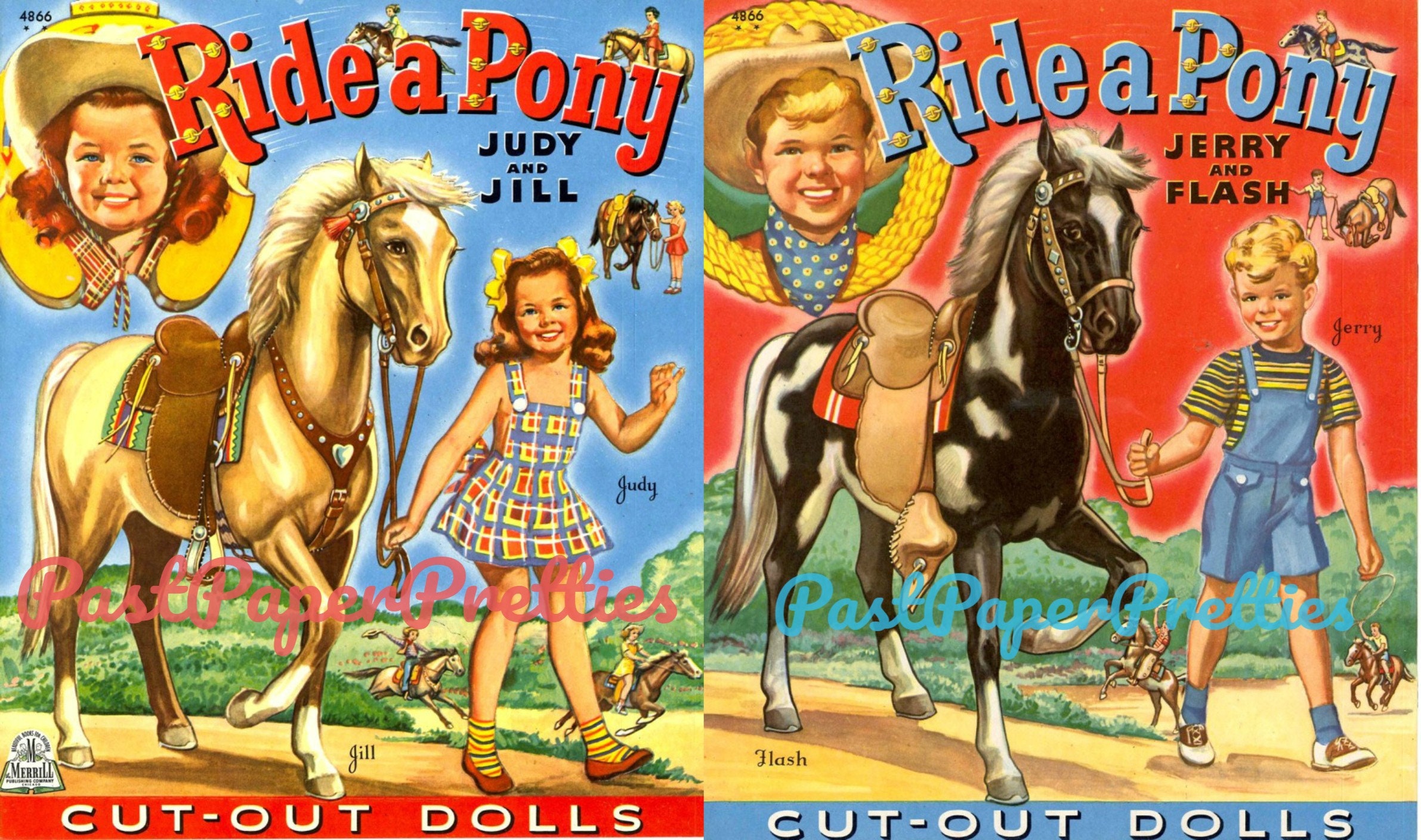 vintage paper dolls ride a pony c 1944 printable pdf instant etsy