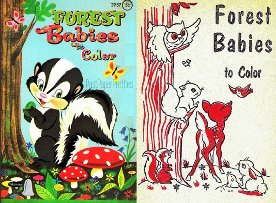 Download Vintage Printable Coloring Book Pages Forest Animal Babies To Etsy