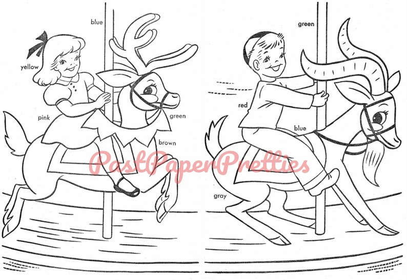 Vintage Printable Coloring Book Pages Merry-go-round C. 1961 | Etsy