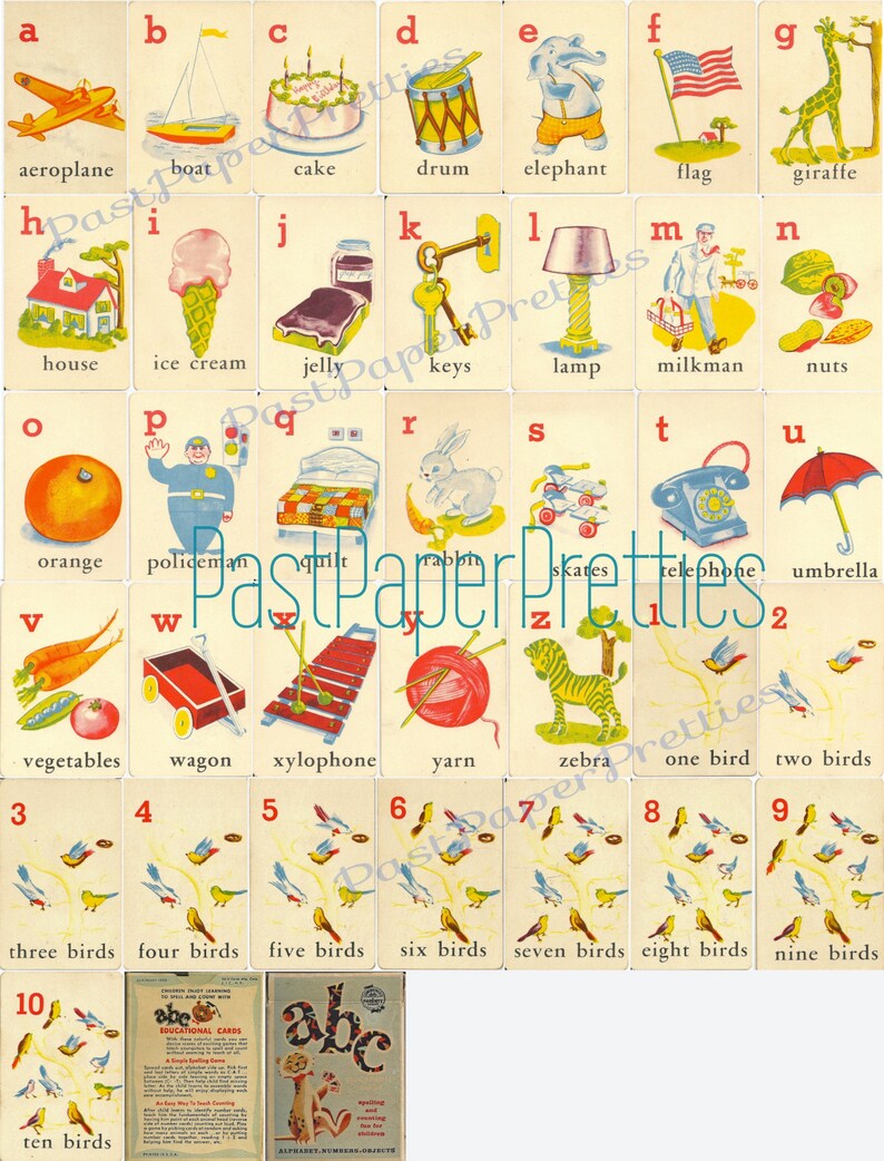 Vintage Printable ABC Flash Cards Illustrated 123 Alphabet Etsy