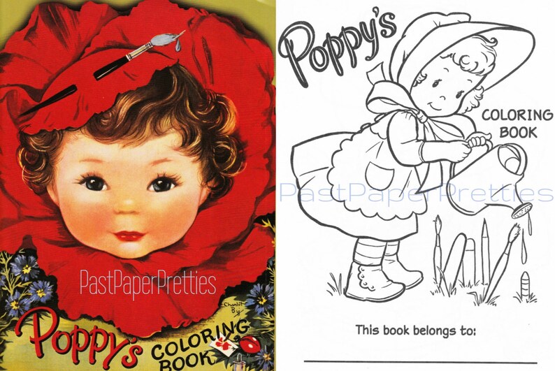 Download Clip Art Vintage Printable Coloring Pages Poppy S Coloring Book 1952 Pdf Instant Digital Download Cute Kitsch Boys Girls Playing Children 22 Pages A3 Art Collectibles