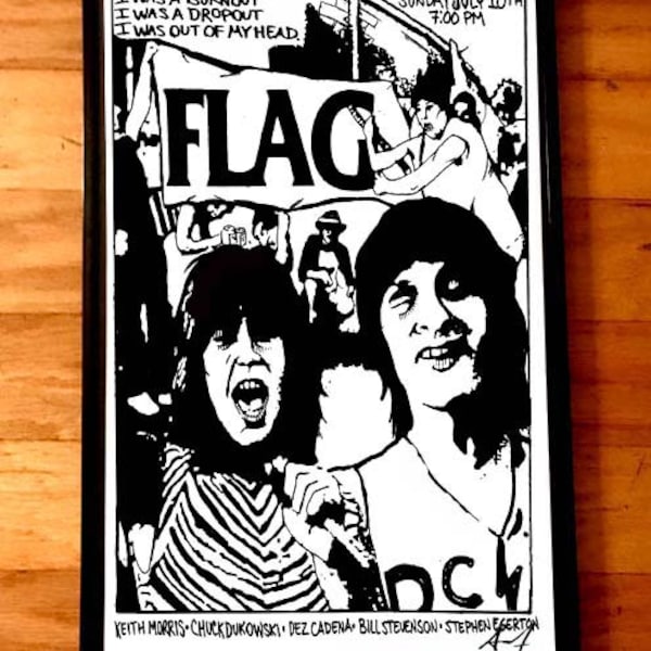 FLAG BLACK FLAG rare gig poster by artist Adam Turkel Punk Hardcore Keith Morris Off! The Descendents Circle Jerks Heavy Metal Parking Lot