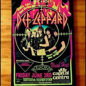 DEF LEPPARD Pyromania Tour Gig Concert Poster Glam Punk Rock Heavy Metal Classic Rock 1983 Capital Centre DC Krokus Gary Moore Uriah Heep