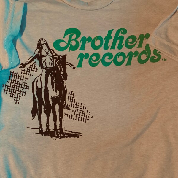 Brother Records rare tan T-Shirt! Rock n’ Roll 70s 60s Beach Boys Power POP Surf Rock Charles Manson