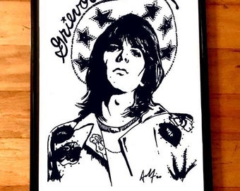 GRAM PARSONS rare signed numbered Art print by Adam Turkel Flying Burrito Bros The Byrds Rolling Stones Country Hippie Poster Sharpie Art