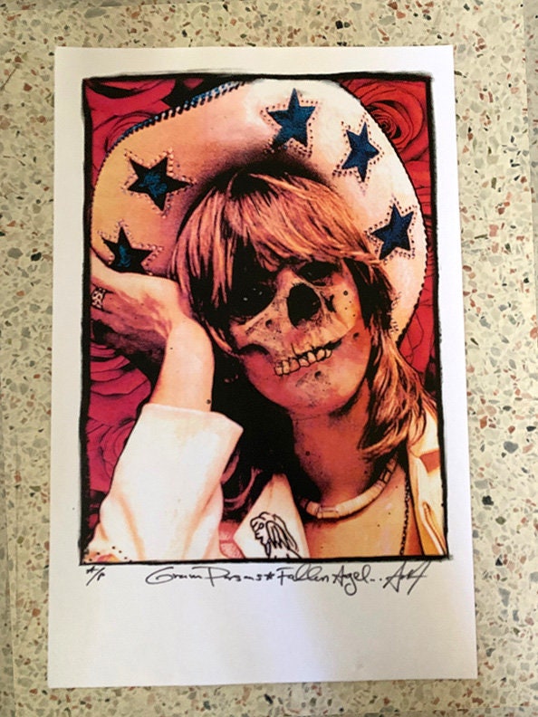 GRAM PARSONS rare signed numbered Skull Art print by Adam Turkel Alt Country The Byrds Flying Burrito Bros California Folk Rock 70s Pop Art