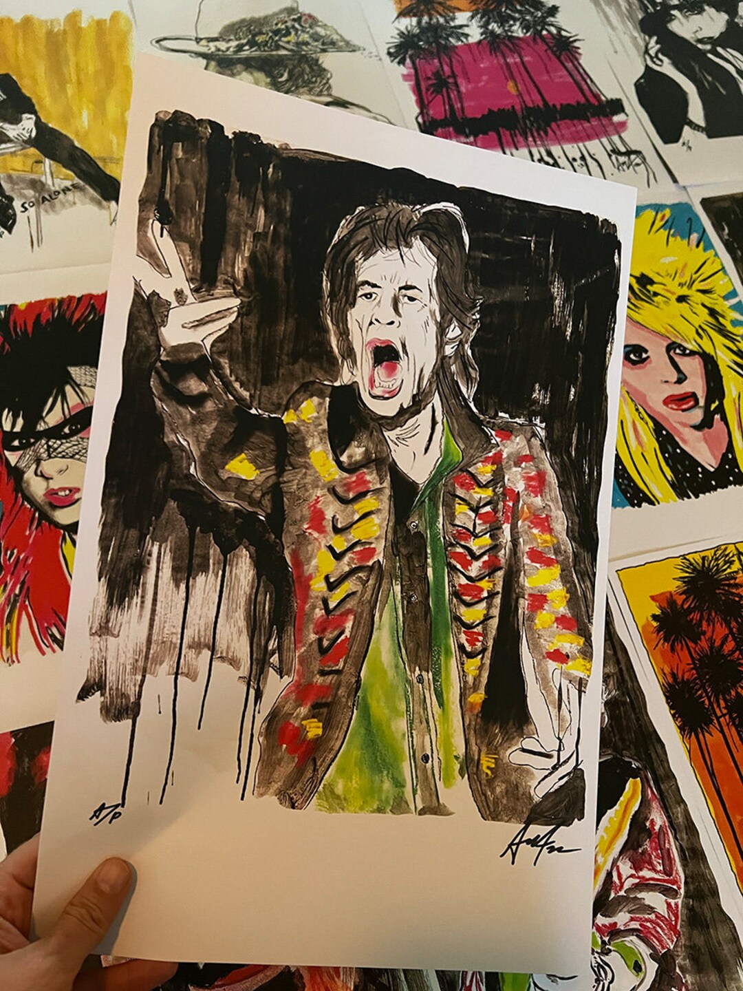 MICK JAGGER Rare Signed Art Print Adam Turkel Fine Art Painting Rolling ...